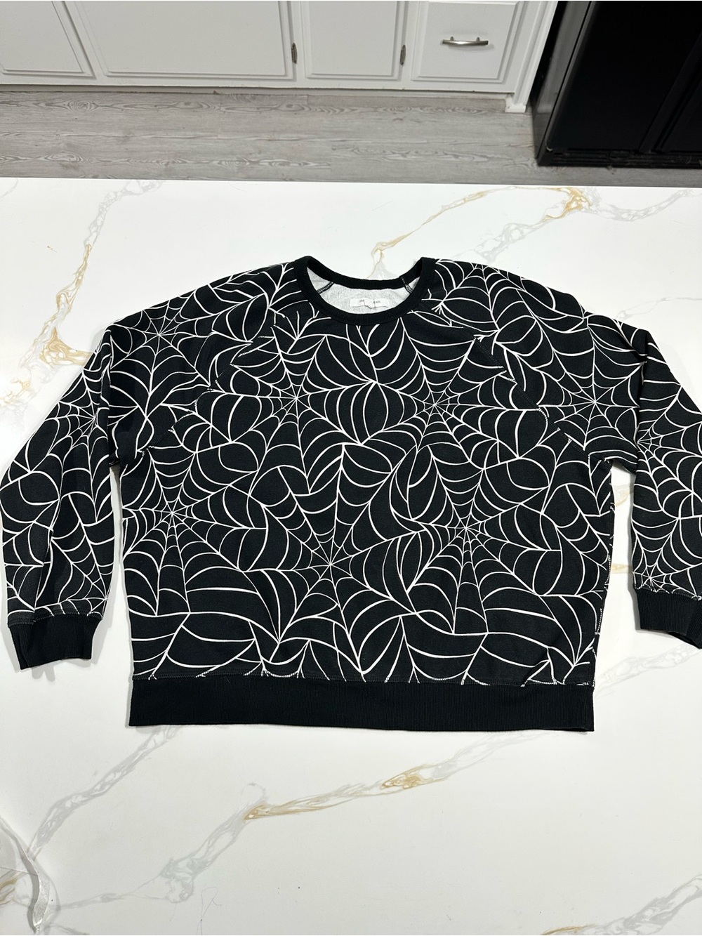 Black Crewneck Sweater with White Web Pattern - Goth - Alternative - witchy